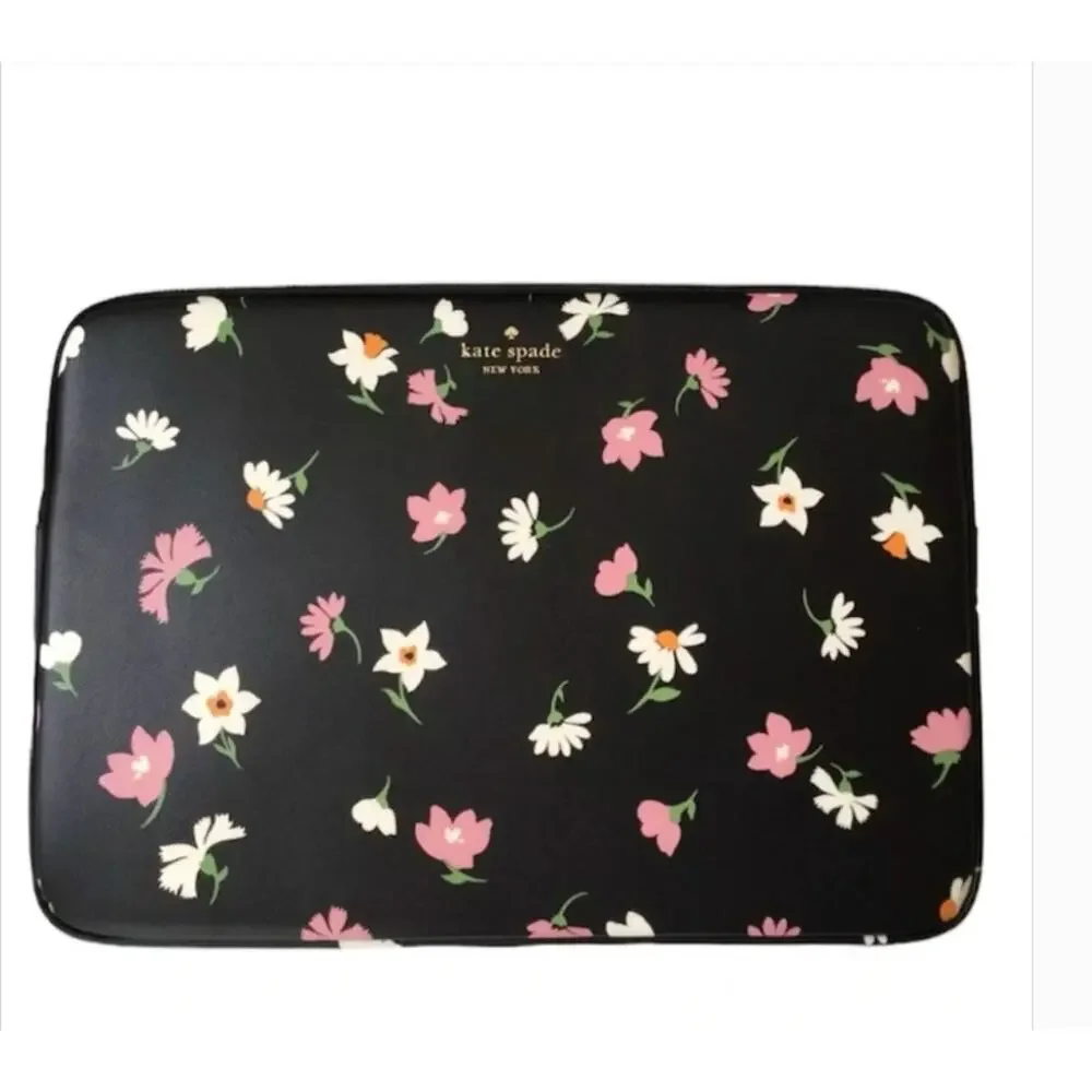 Kate Spade Floral Waltz Saffiano Leather Laptop Sleeve Black Multi 15